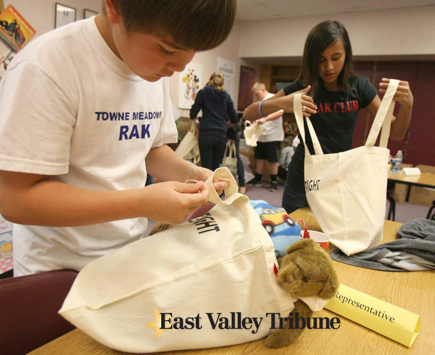 Alec and Alexis assemble Sleep tight totes east-valley-tribune article